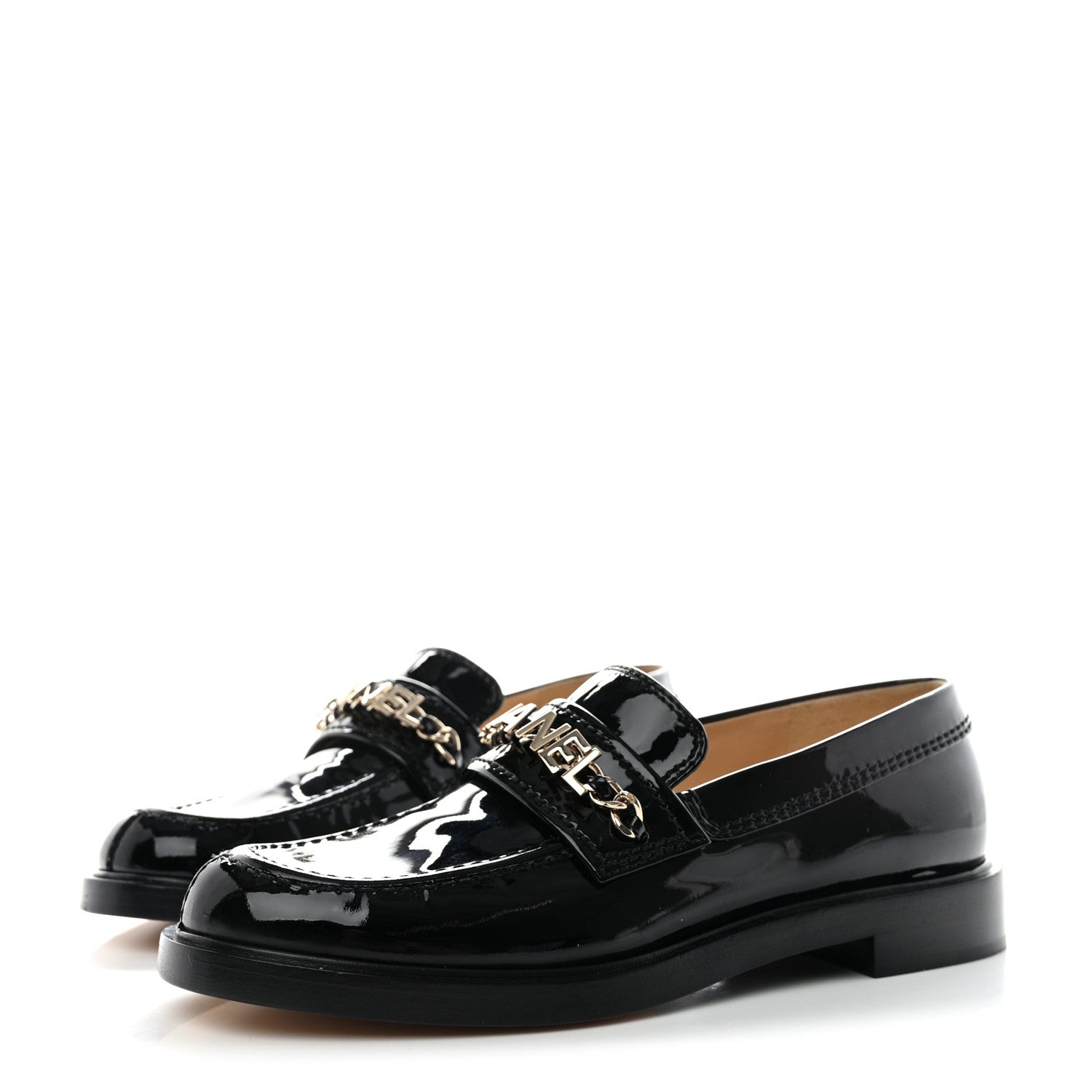Chanel Shiny Calfskin Logo Loafers 36.5 Black 3 of 10