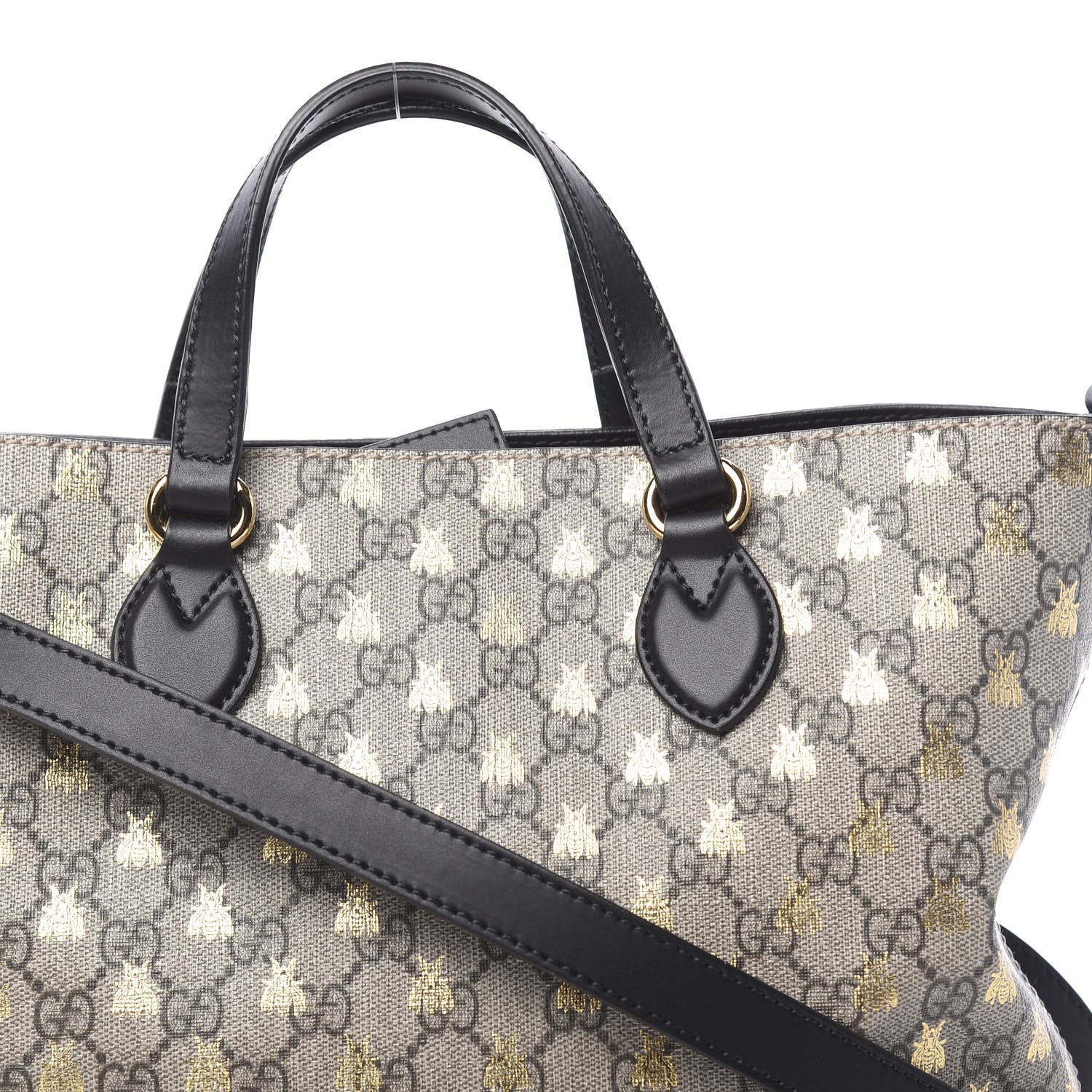 Gucci Soft GG Supreme Monogram Bees Small Crossbody Tote Beige Oro Black 8 of 10