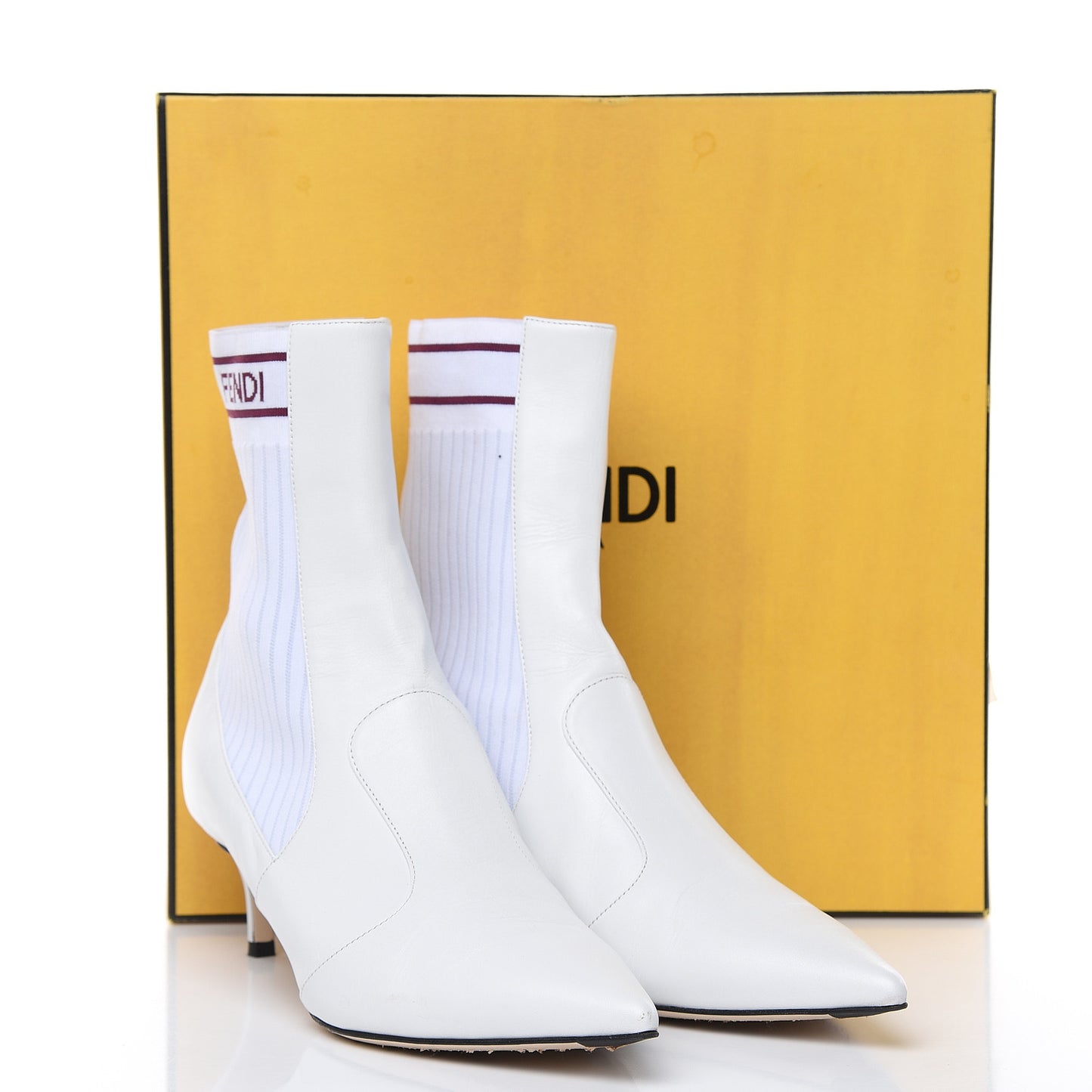 Vitellino Stretch Fabric Logo Rockoko Low Heel Sock Boots 39 White Bordeaux