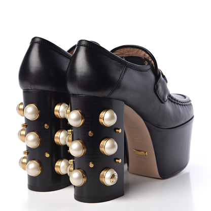 Gucci Malaga Kid Pearl Studded Vegas Platform Loafers 37 Black 4 of 12