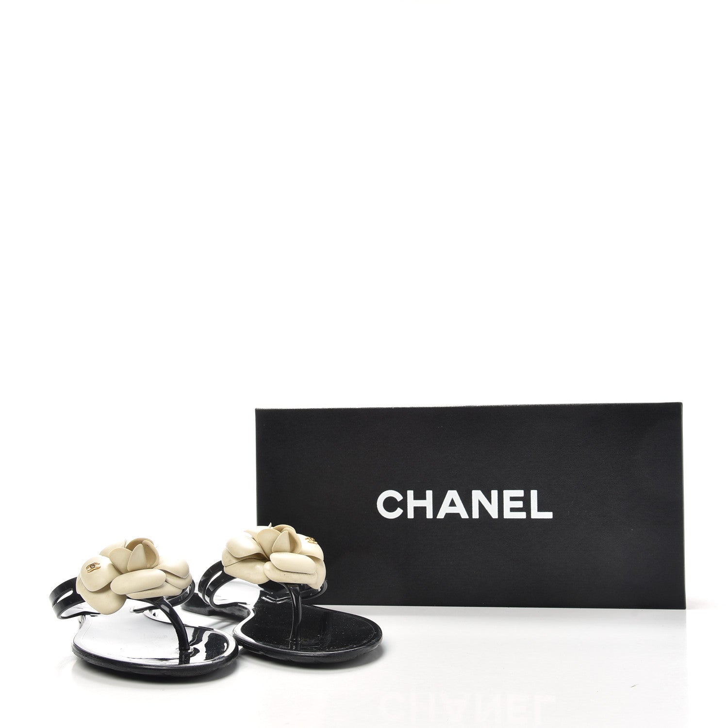 Chanel Jelly Camellia Thong Sandals 36 Black Ivory 10 of 10