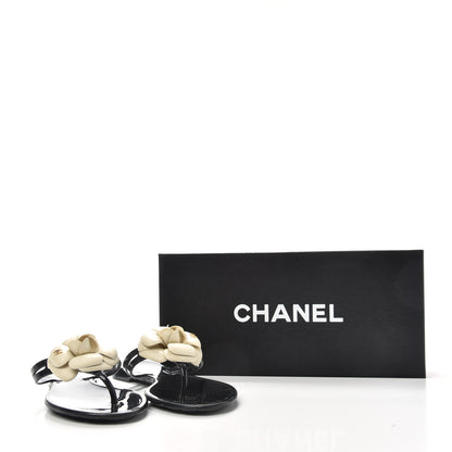 Chanel Jelly Camellia Thong Sandals 36 Black Ivory 10 of 10