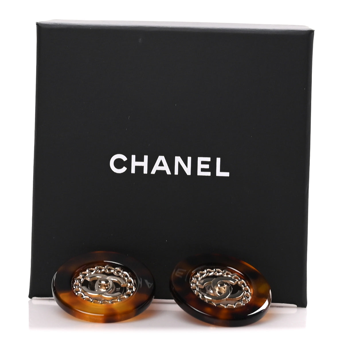 Chanel Resin CC Earrings Tortoise Gold 5 of 5
