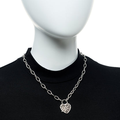 Tiffany Sterling Silver Filigree Heart Key Pendant Link Necklace 2 of 5
