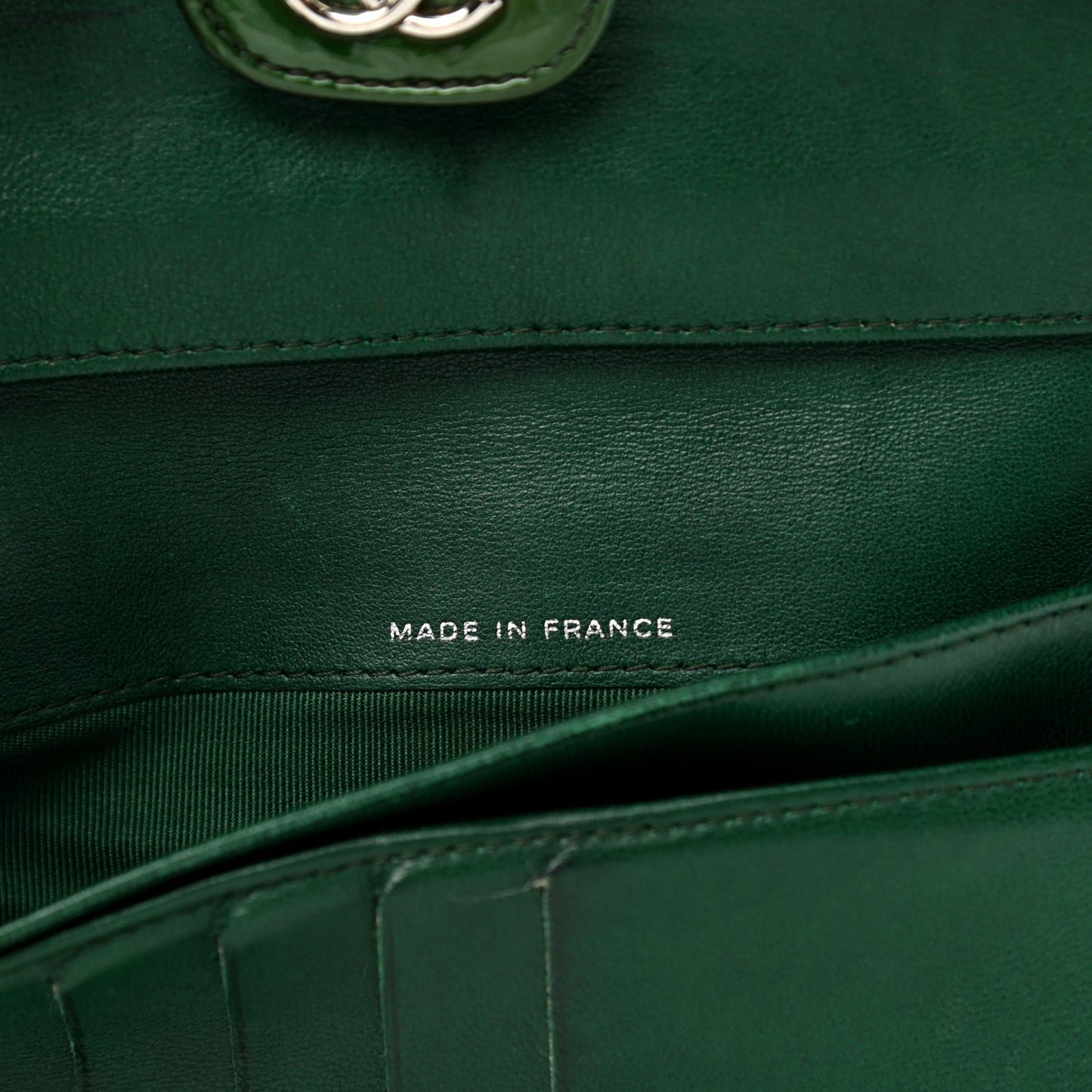 Patent Quilted Large Flap Wallet Green