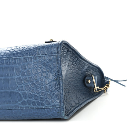 Balenciaga Calfskin Crocodile Embossed Classic Gold Hardware City Bleu Marine 10 of 10