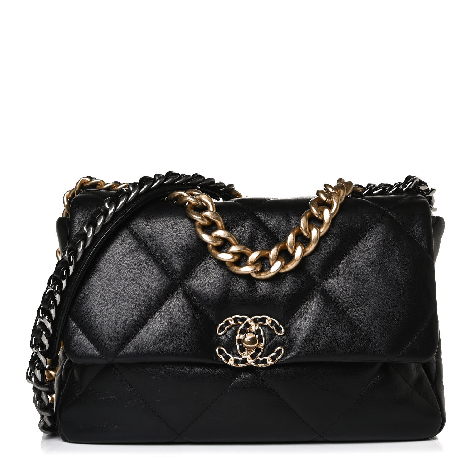 Chanel Shiny Goatskin Quilted Large Chanel 19 Flap Black 1 of 17
