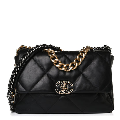 Chanel Shiny Goatskin Quilted Large Chanel 19 Flap Black 1 of 17