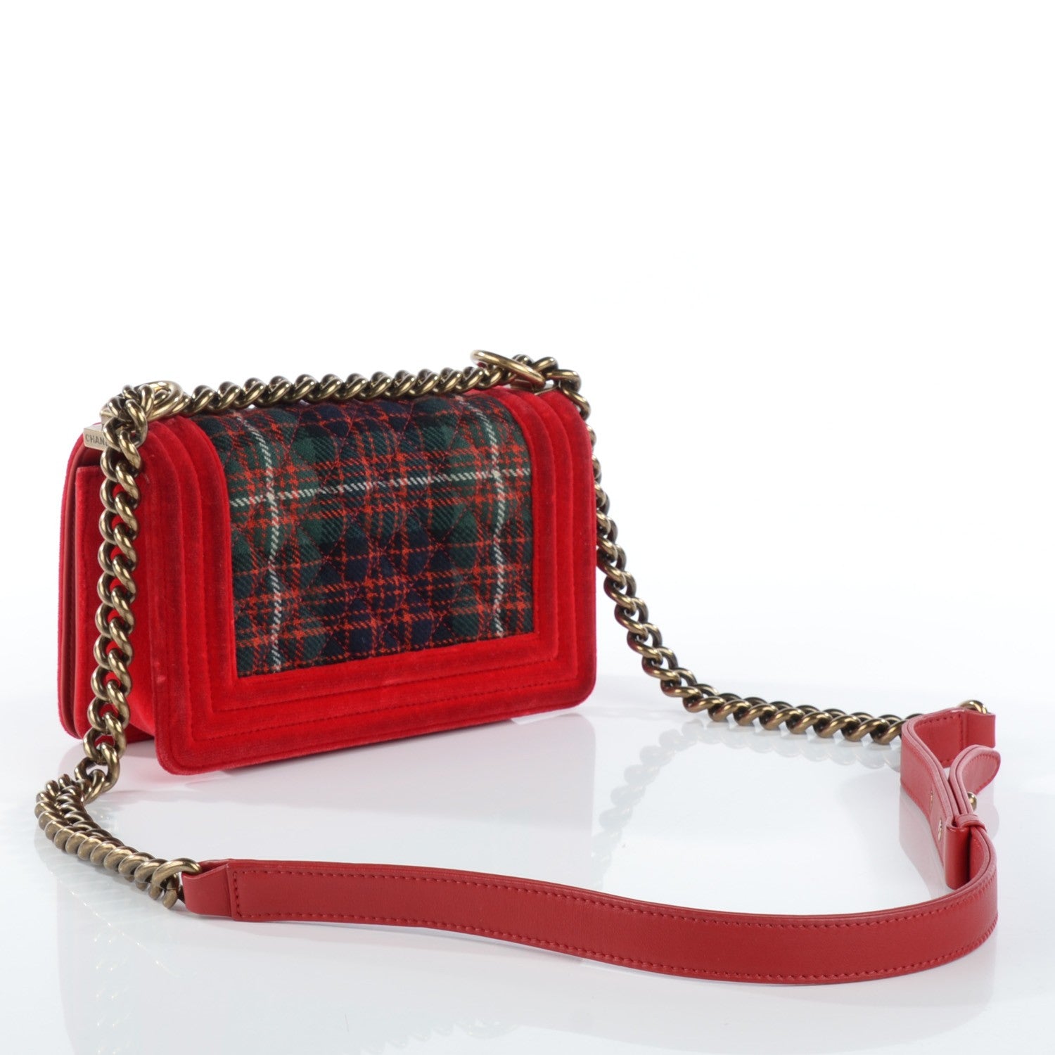 Chanel Velvet Plaid Tartan Small Boy Flap Red 3 of 11