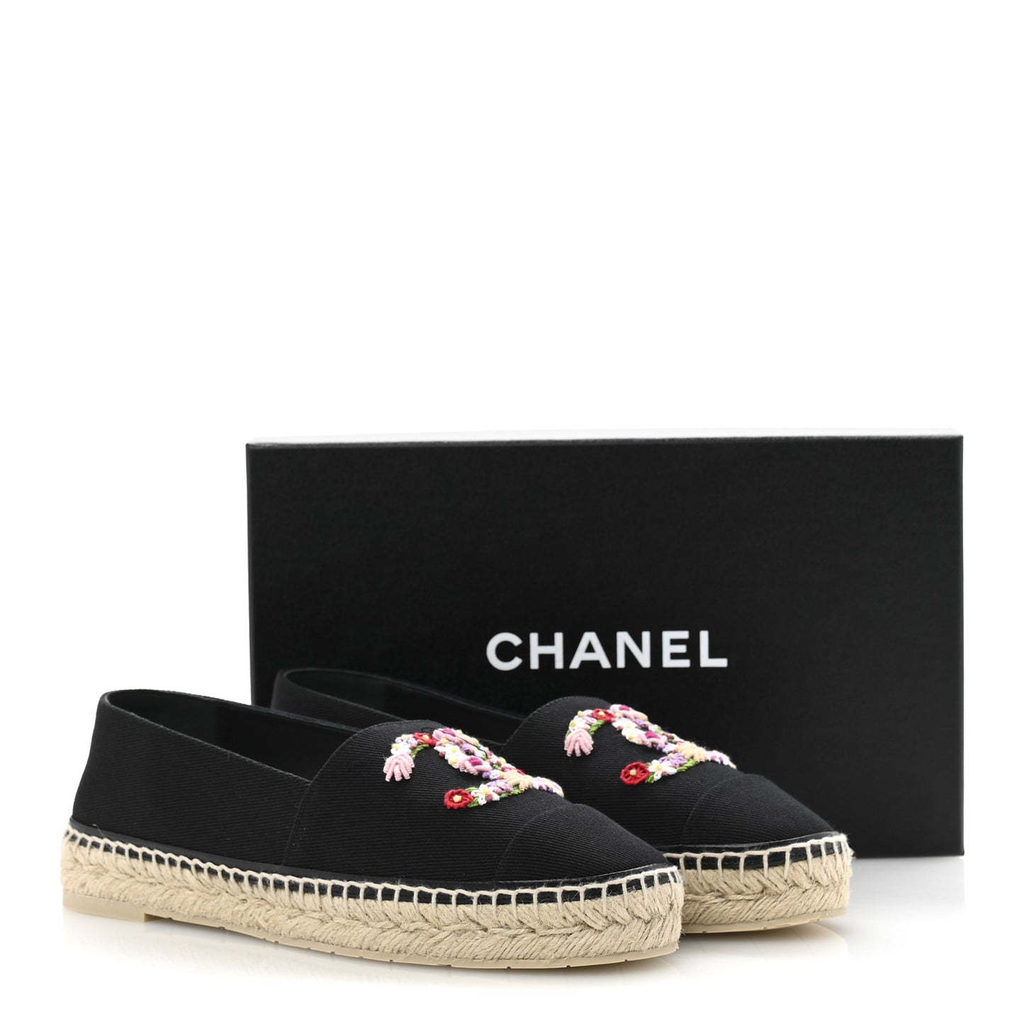 Canvas Embroidered Floral CC Espadrilles 41 Black