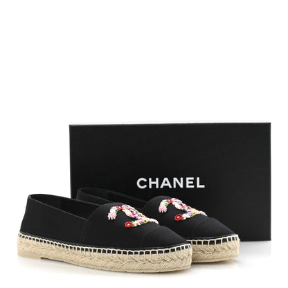 Chanel Canvas Embroidered Floral CC Espadrilles 41 Black 10 of 10