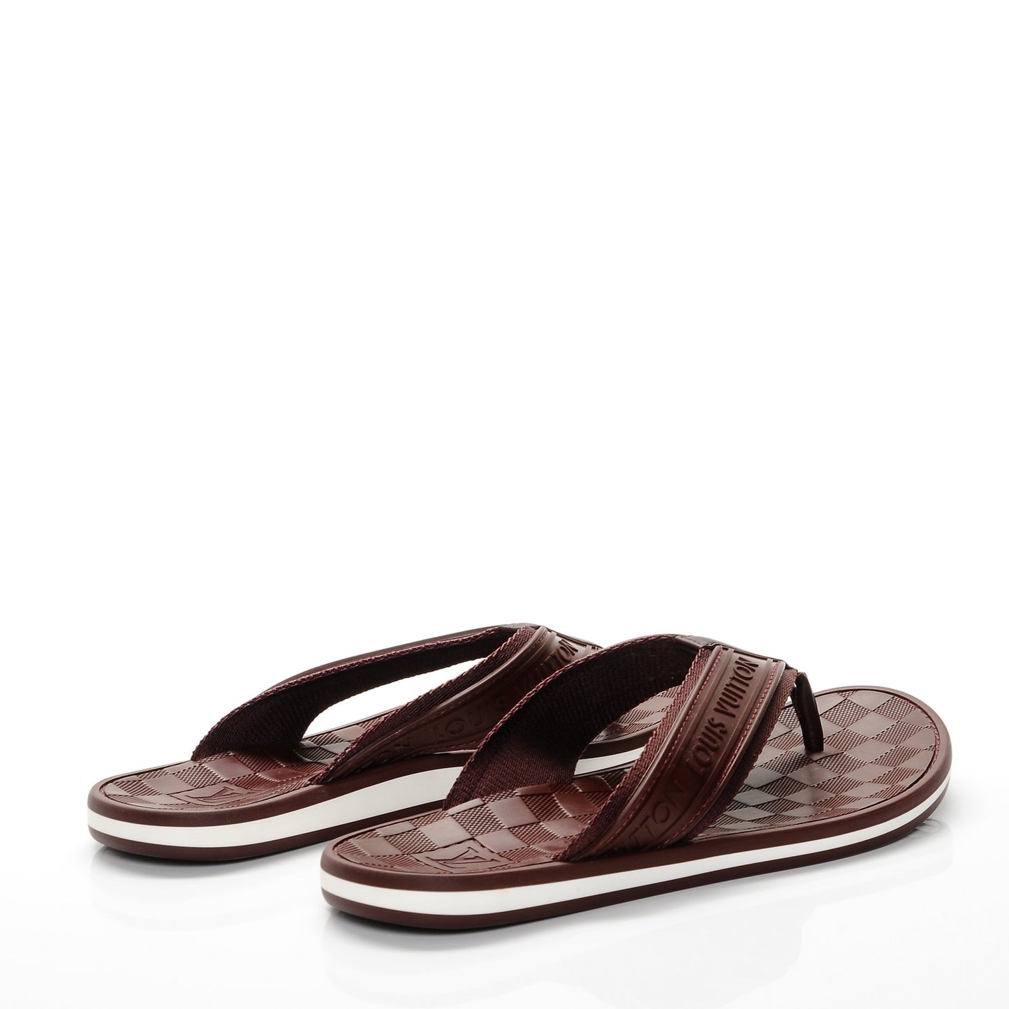 Mens Rubber Damier Keys Thong Sandals 6 Bordeaux