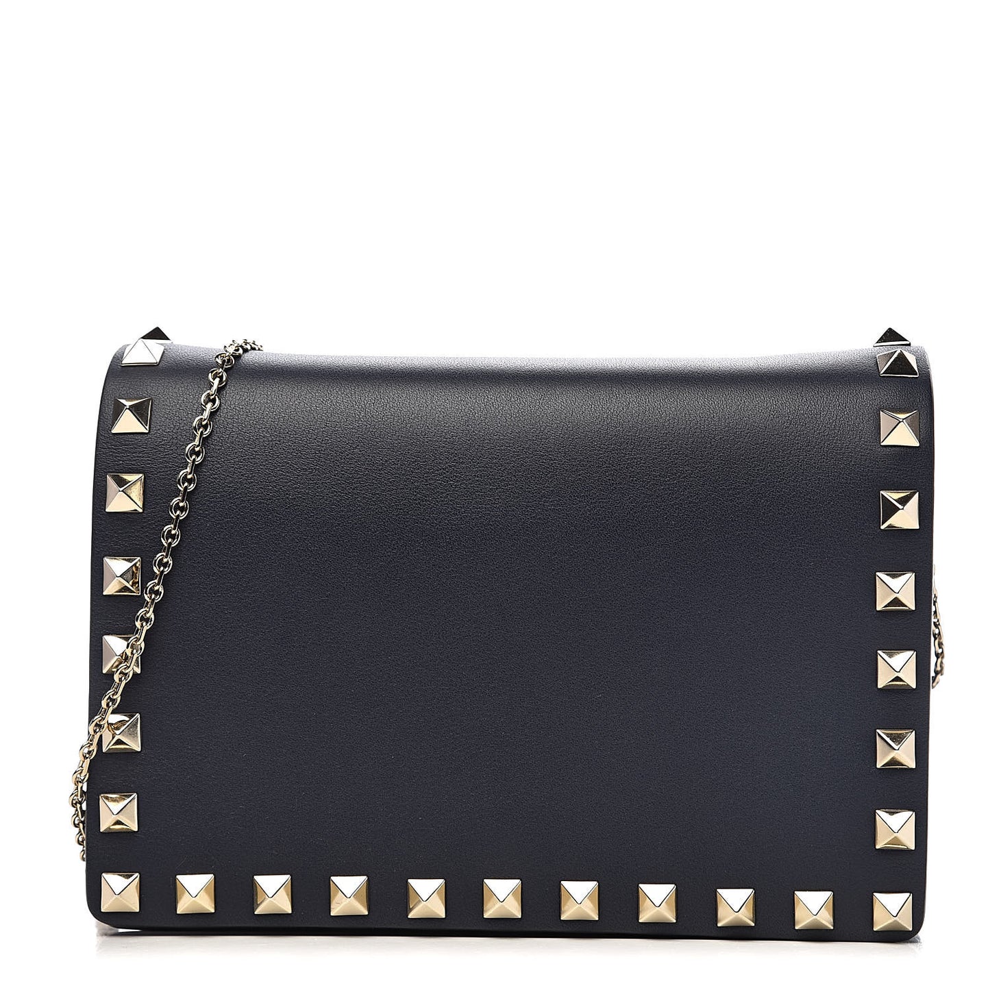 Calfskin Rockstud Wallet on Chain Marine
