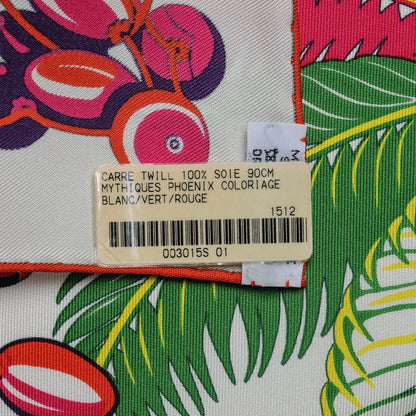 Hermes Silk Mythiques Phoenix Coloriage Scarf 90 Blanc Vert Rouge 6 of 6