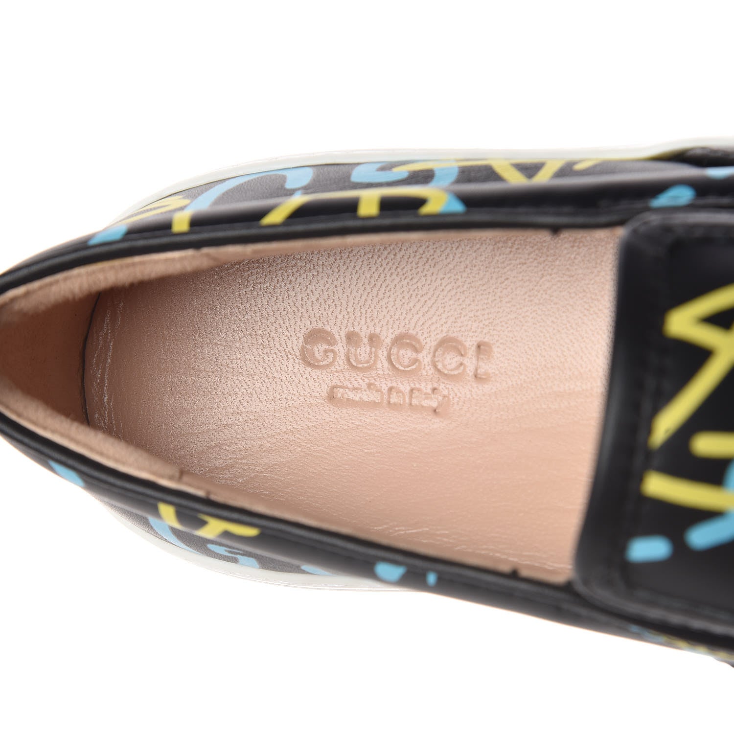 Gucci Calfskin GucciGhost Print Womens Slip On Sneakers 34.5 Black New Acquamarine 7 of 10