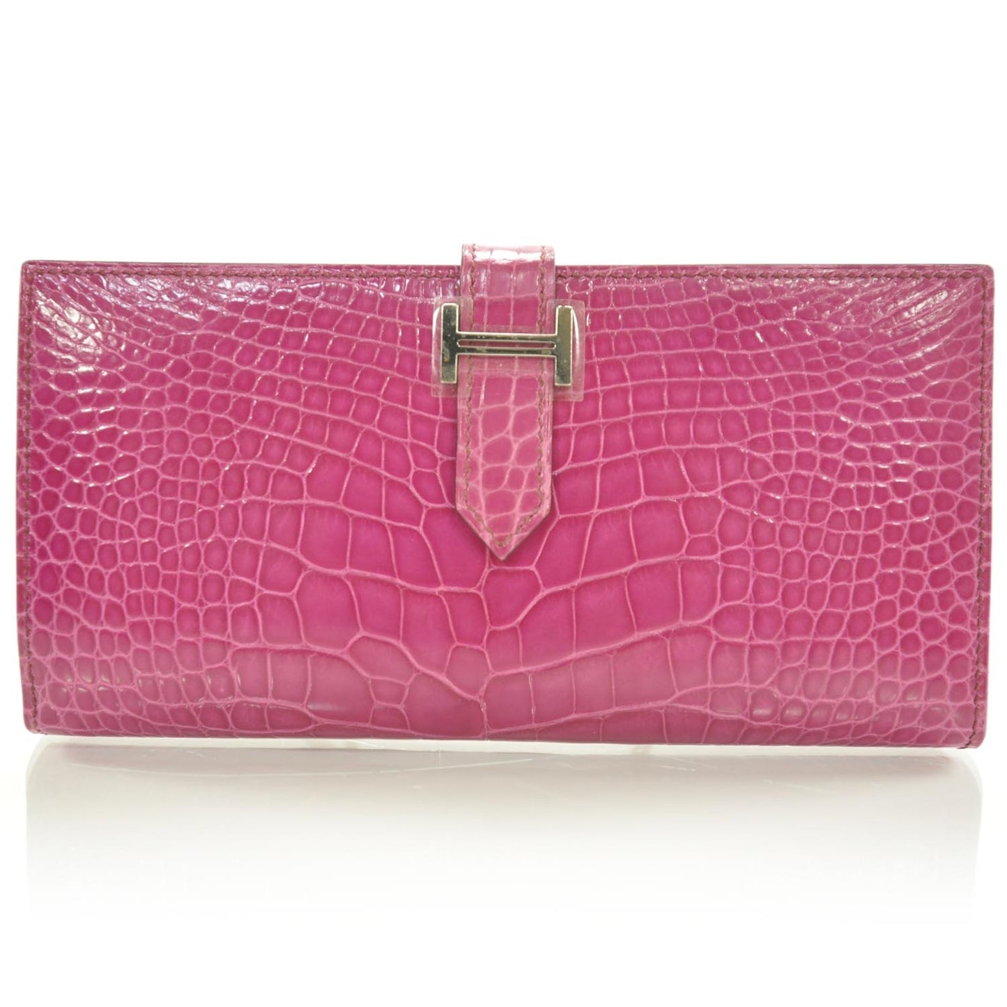 Shiny Alligator Bearn H Wallet Fuchsia