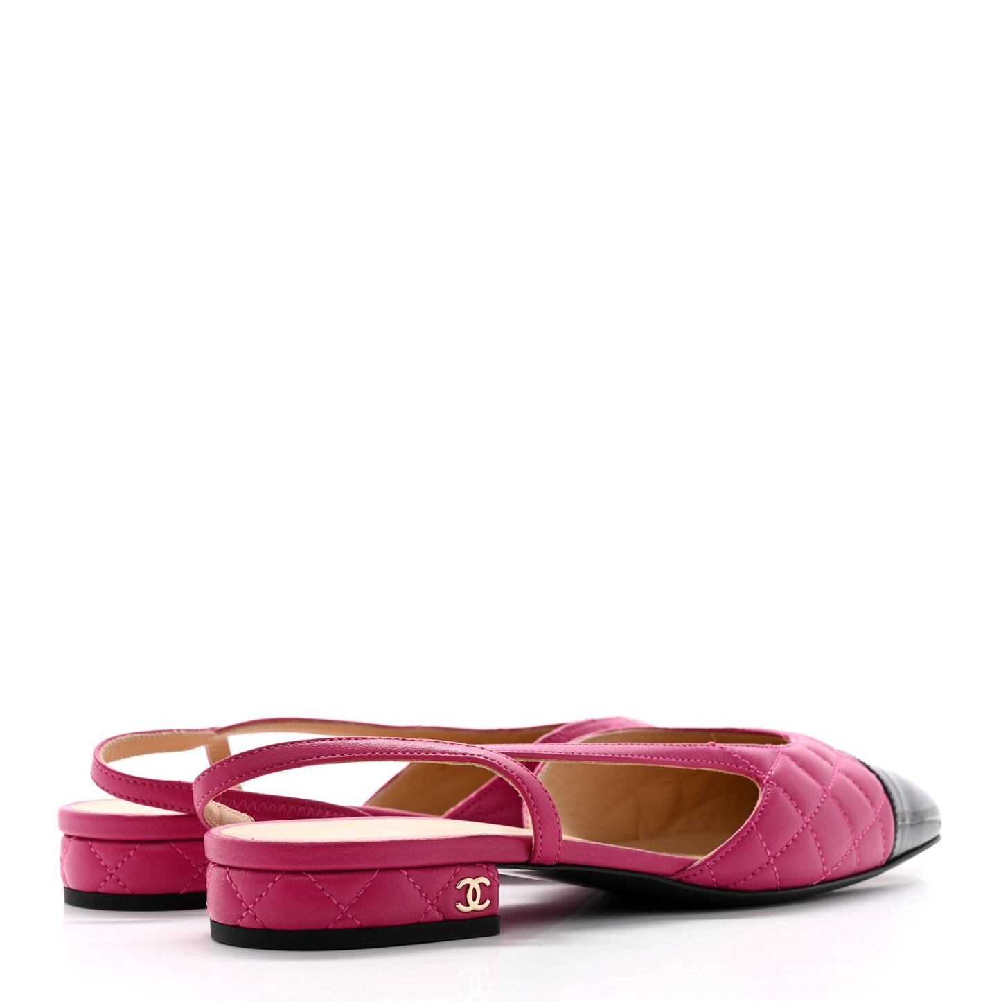 Lambskin Patent Cap Toe CC Slingback Flats 37 Pink Black