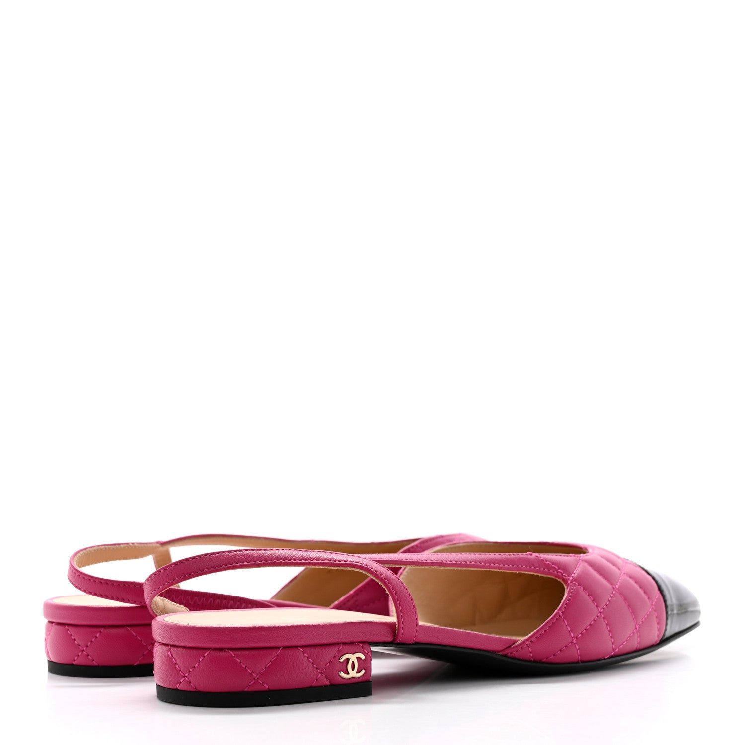 Chanel Lambskin Patent Cap Toe CC Slingback Flats 37 Pink Black 4 of 11