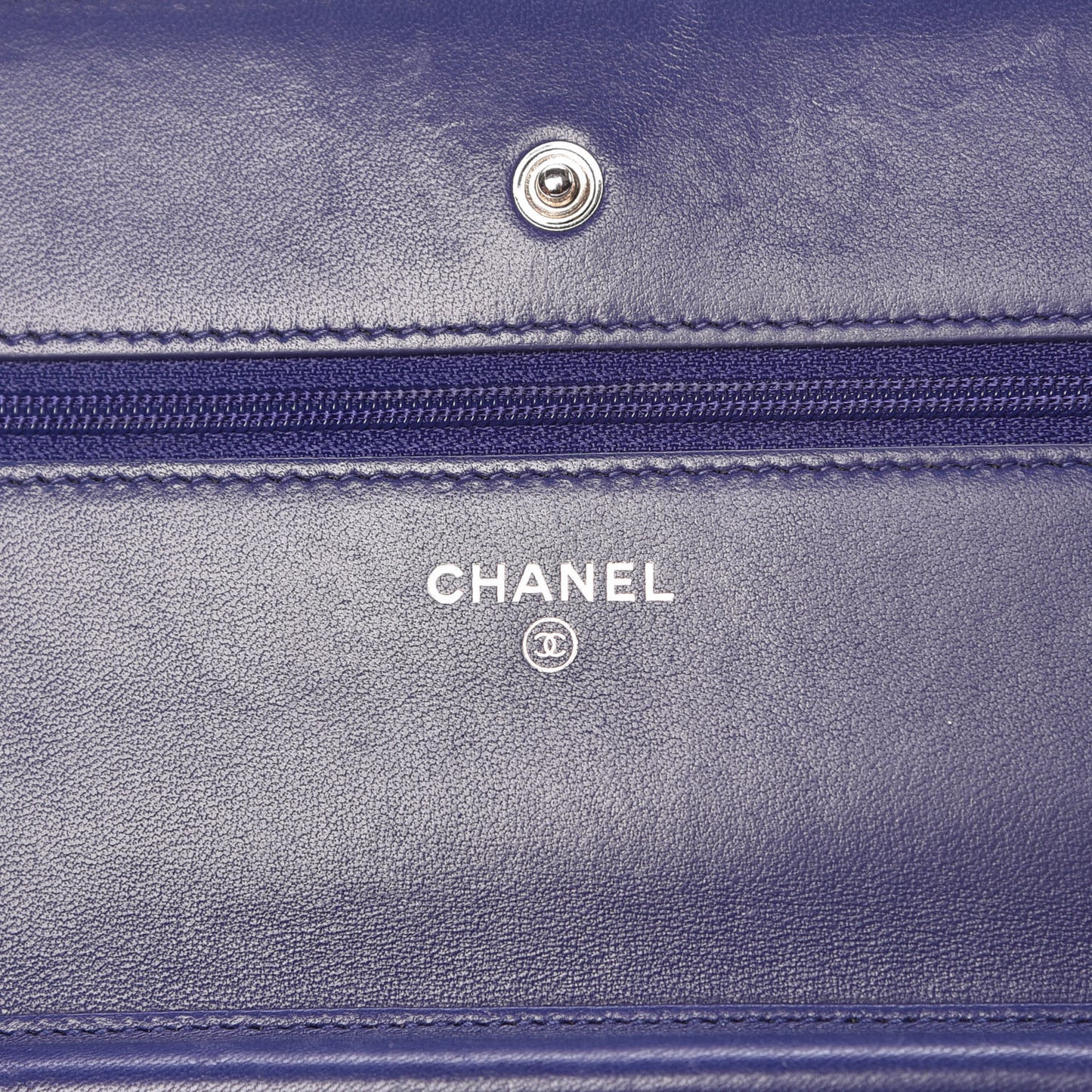 Lambskin Quilted Wallet On Chain WOC Dark Blue