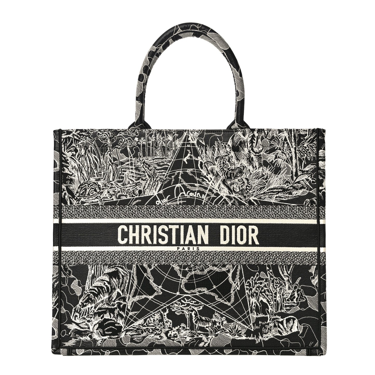 Canvas Embroidered Large Around The World Book Tote Black White