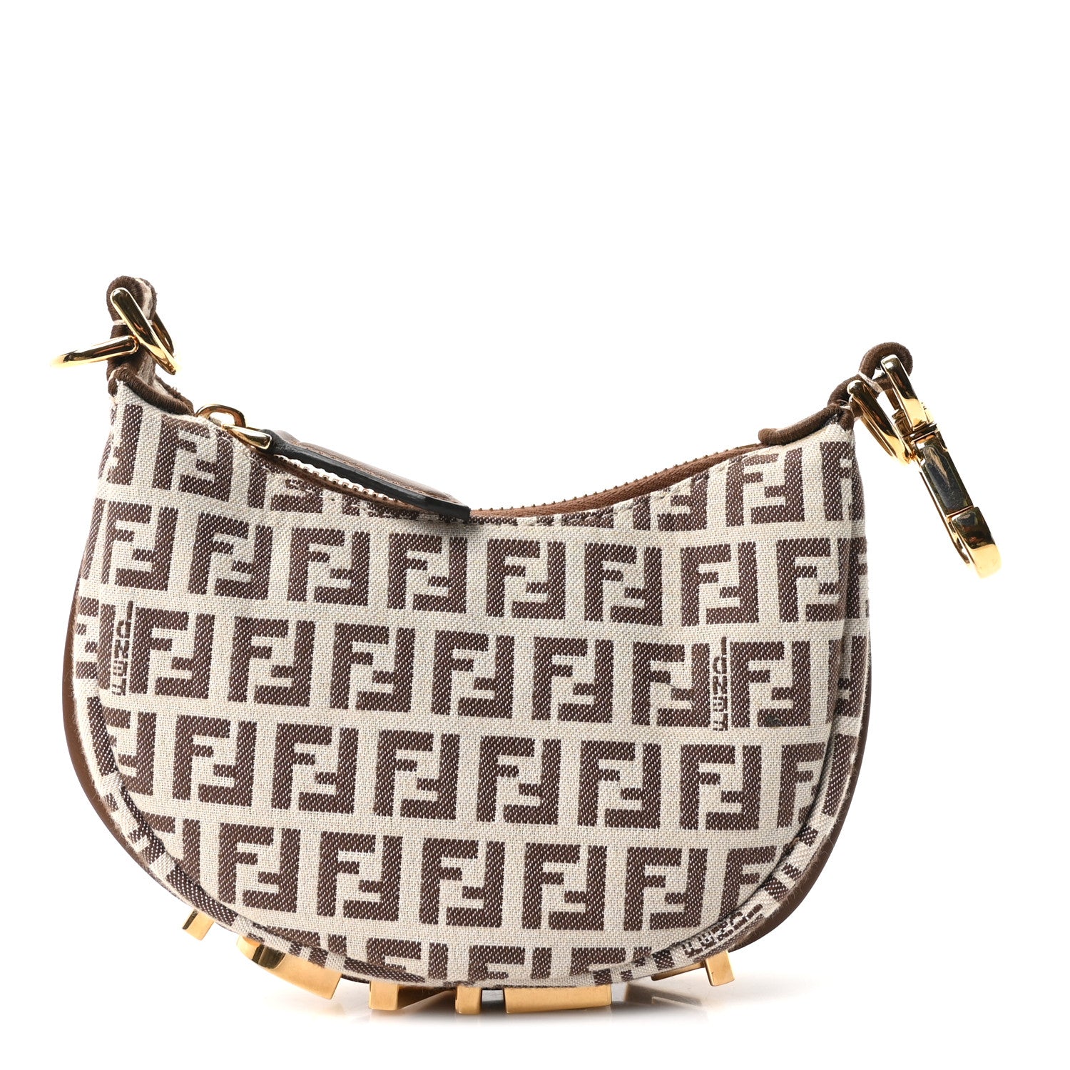 Fendi Fabric Jacquard FF 1974 Nano Fendigraphy Hobo Charm Beige