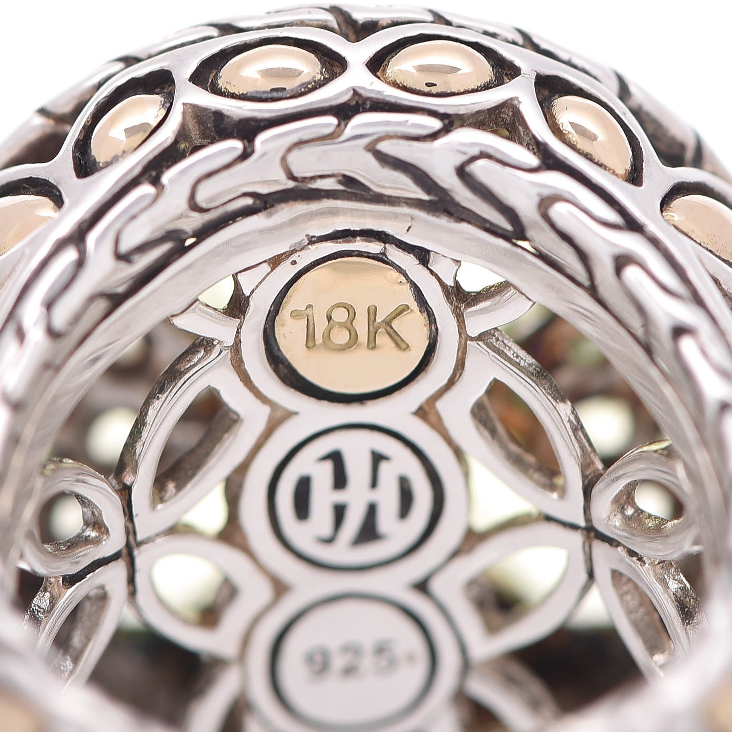John Hardy Sterling Silver 18K Yellow Gold Peridot Tsavorite Batu Kawung Ring 51.9 6 5 of 7