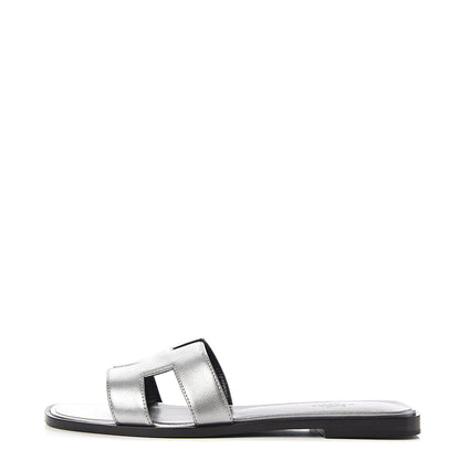 Hermes Metallic Epsom Oran Sandals 39 Gris Argente 1 of 10