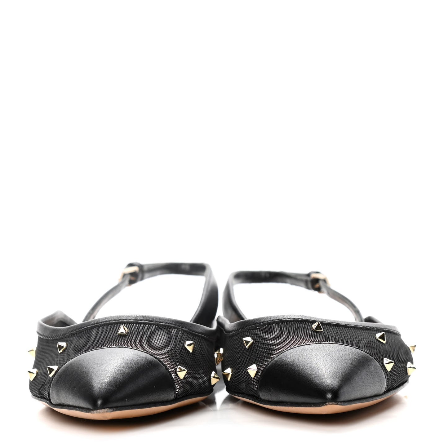 Mesh Shining Rockstud Slingback Flats 35.5 Black