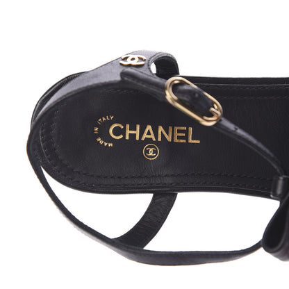 Chanel Lambskin Bow Pearl CC Thong Sandals 37.5 Black 7 of 9