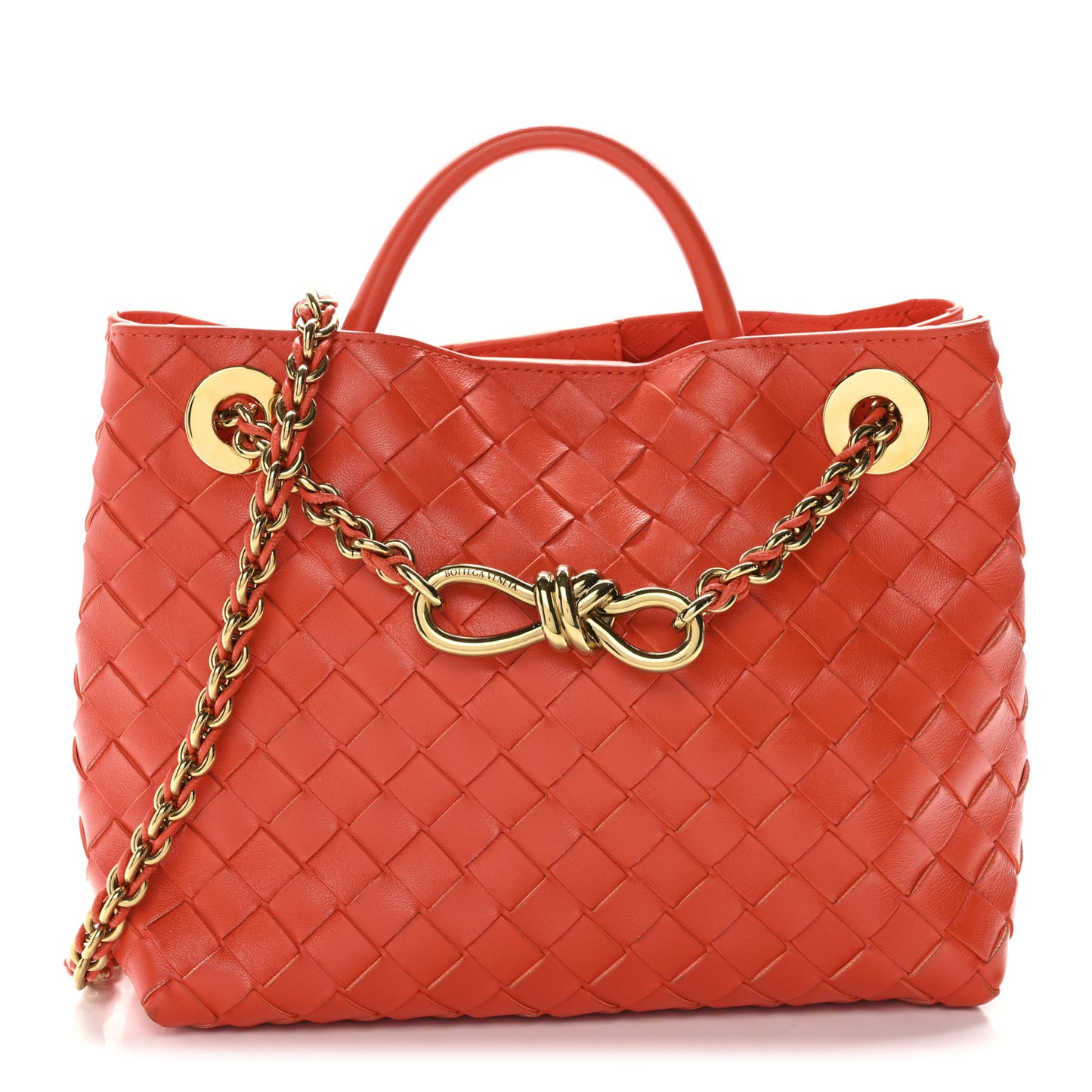 Nappa Intrecciato Small Andiamo With Chain Shoulder Bag Orange