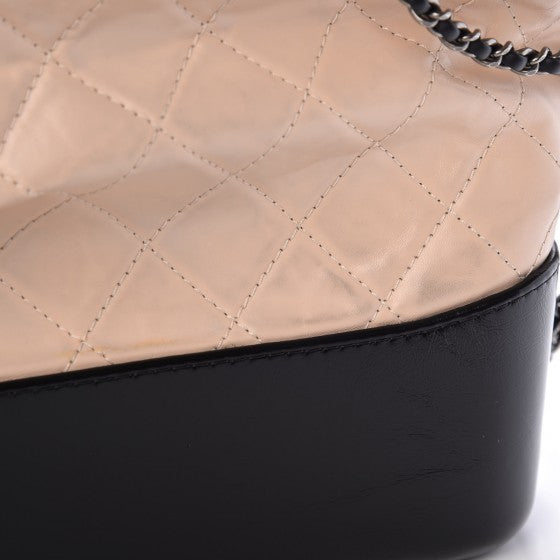 Aged Calfskin Quilted Medium Gabrielle Hobo Beige Black