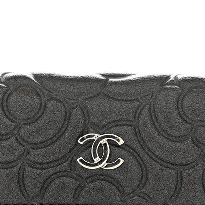 Chanel Goatskin Camellia Embossed Flap Card Holder Wallet Anthracite 8 of 9