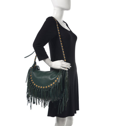 Valentino Garavani Grained Calfskin C-Rockee Fringe Hobo Light Emerald 2 of 12