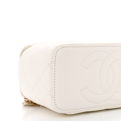 Chanel Lambskin Quilted Enamel CC Pearl Crush Small Vanity Case With Chain White 9 of 10