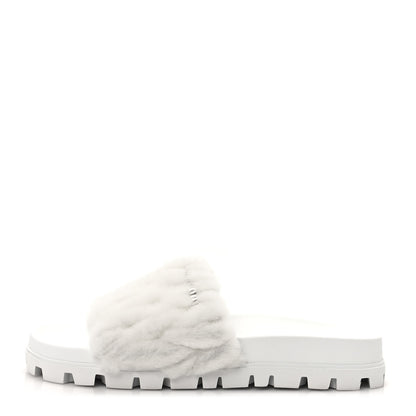 Miu Miu Shearling Matelasse Logo Slide Sandals 40 White 1 of 10