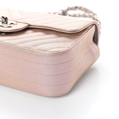 Chanel Iridescent Caviar Chevron Quilted Mini Rectangular Flap Light Gold 8 of 8