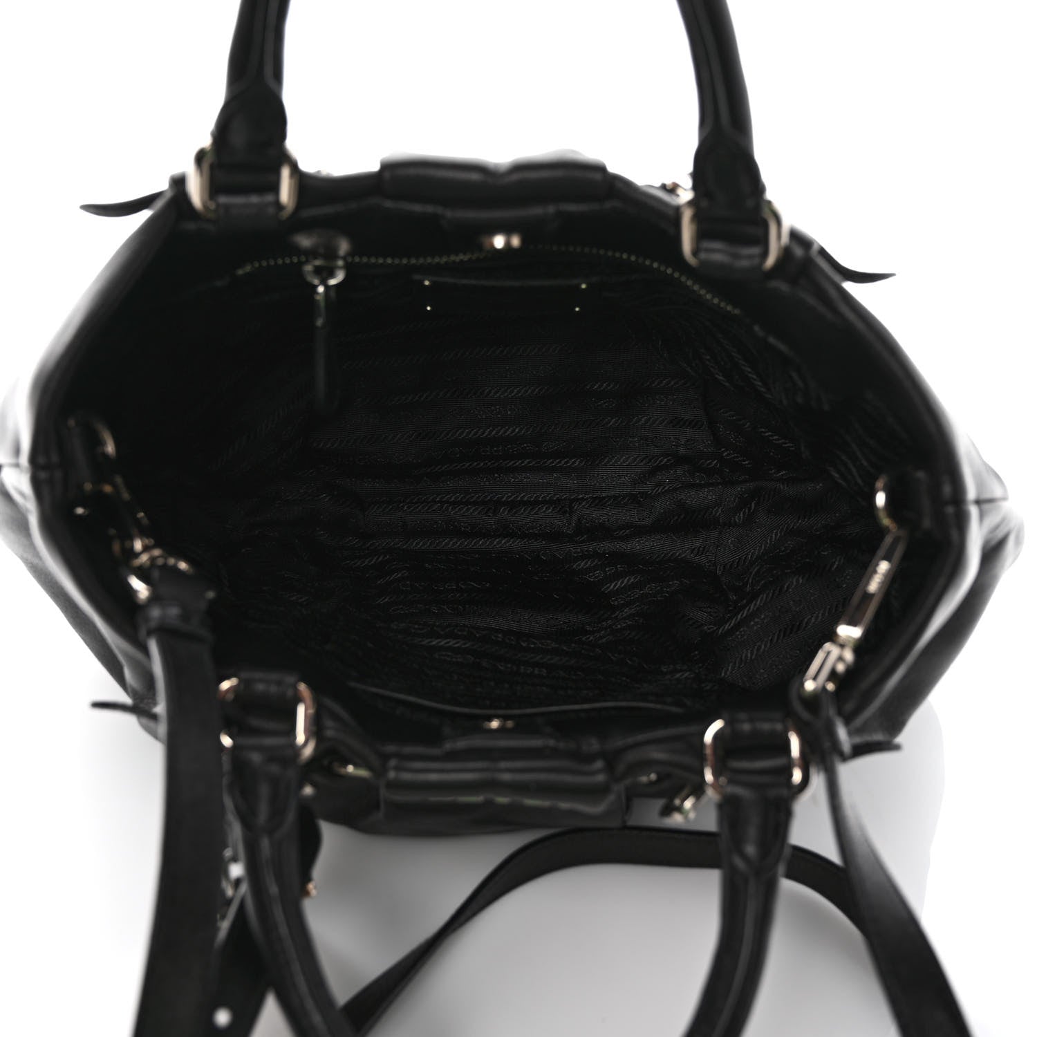 Prada Soft Calfskin Pleated Shoulder Bag Black 4 of 9