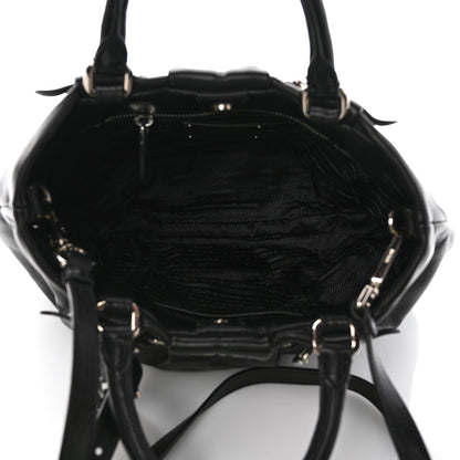 Prada Soft Calfskin Pleated Shoulder Bag Black 4 of 9