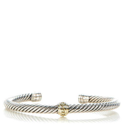 David Yurman Sterling Silver 14K Yellow Gold 5mm Cable Classics Single Station Bracelet 1 of 5