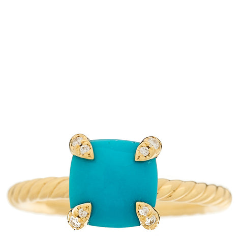18K Yellow Gold Diamond Turquoise 7mm Chatelaine Ring 46 3.75