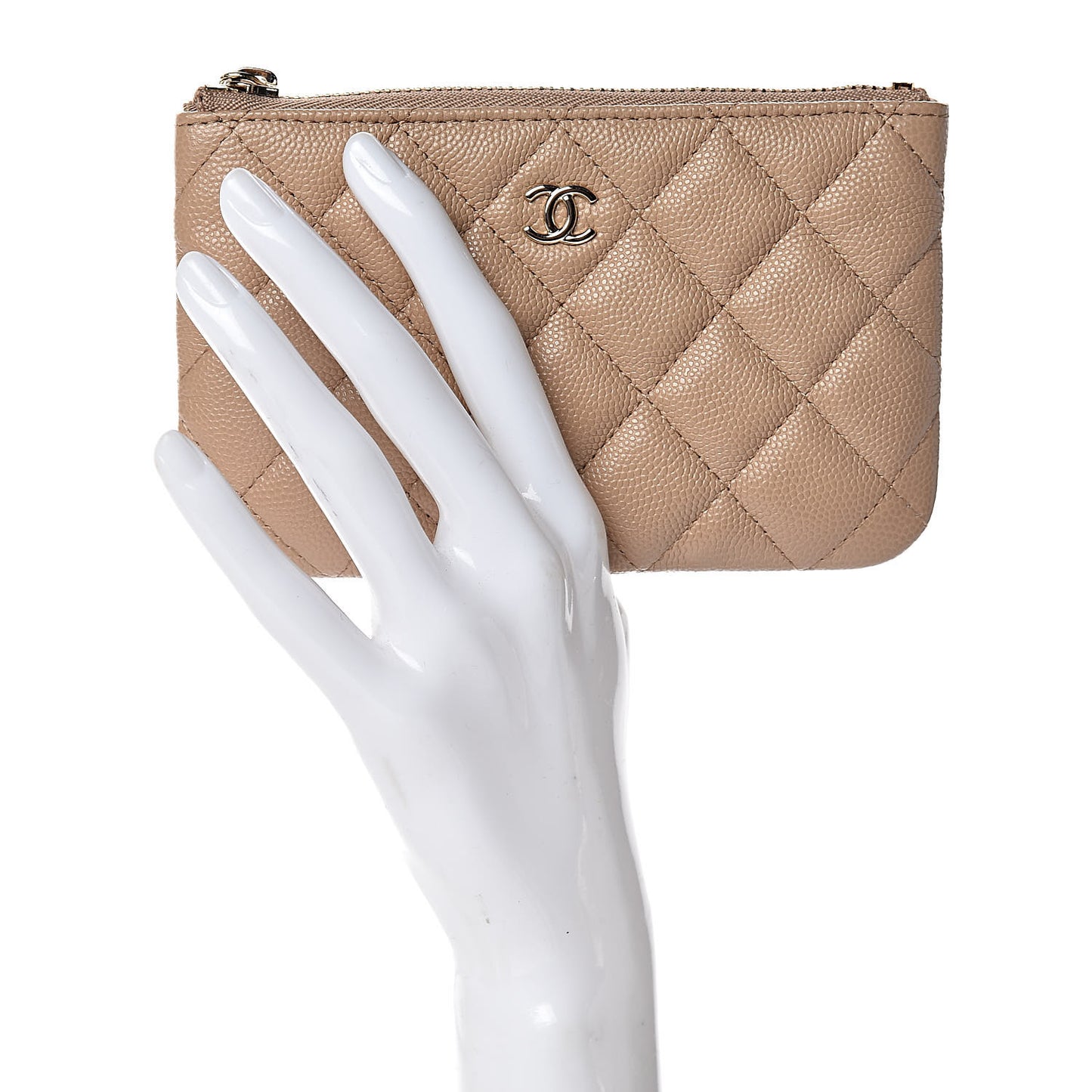 Caviar Quilted Small Cosmetic Case Beige