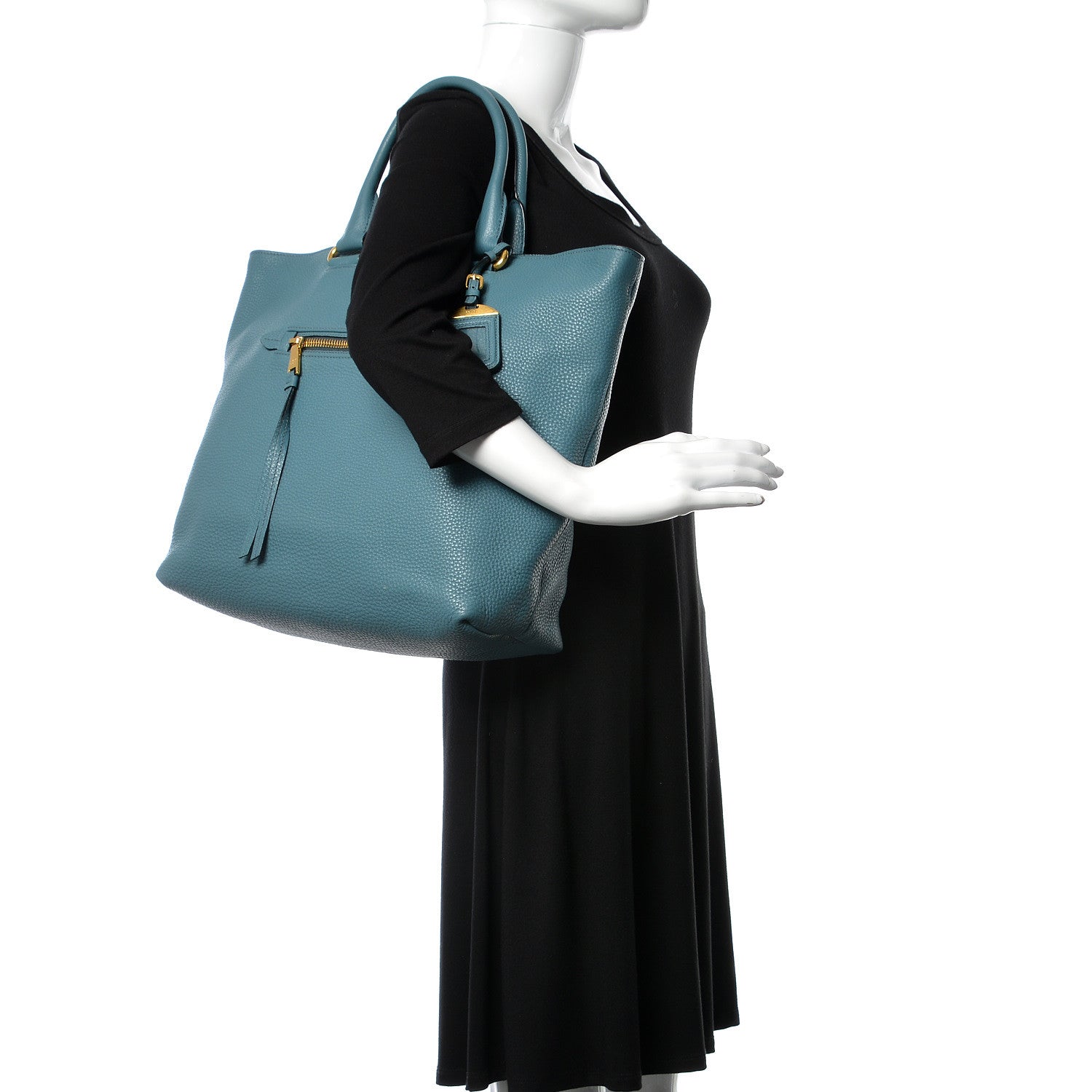 Prada Vitello Daino Shopping Tote Marine 2 of 12