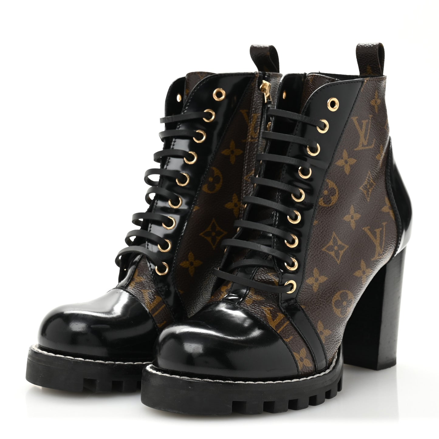 Patent Calfskin Monogram Star Trail Ankle Boots 41 Black