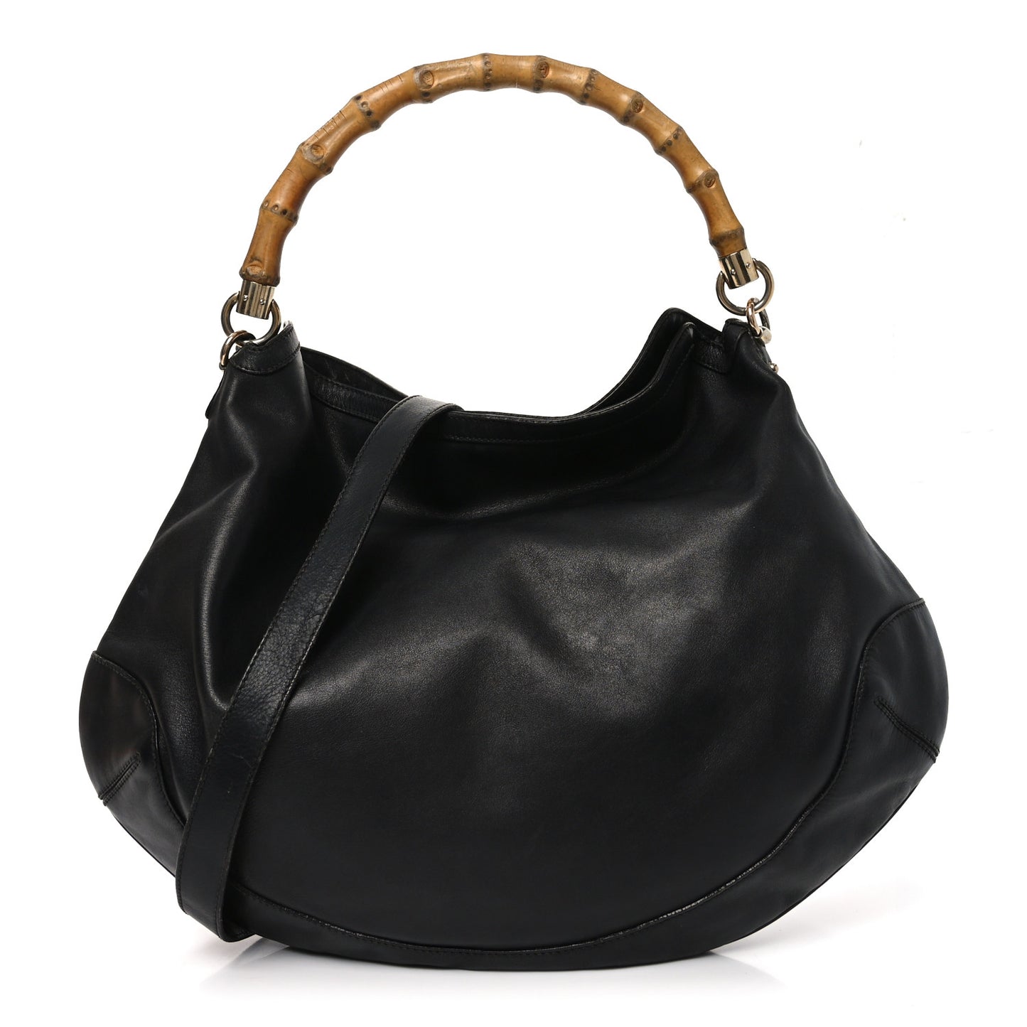 Calfskin Peggy Bamboo Top Handle Hobo Black