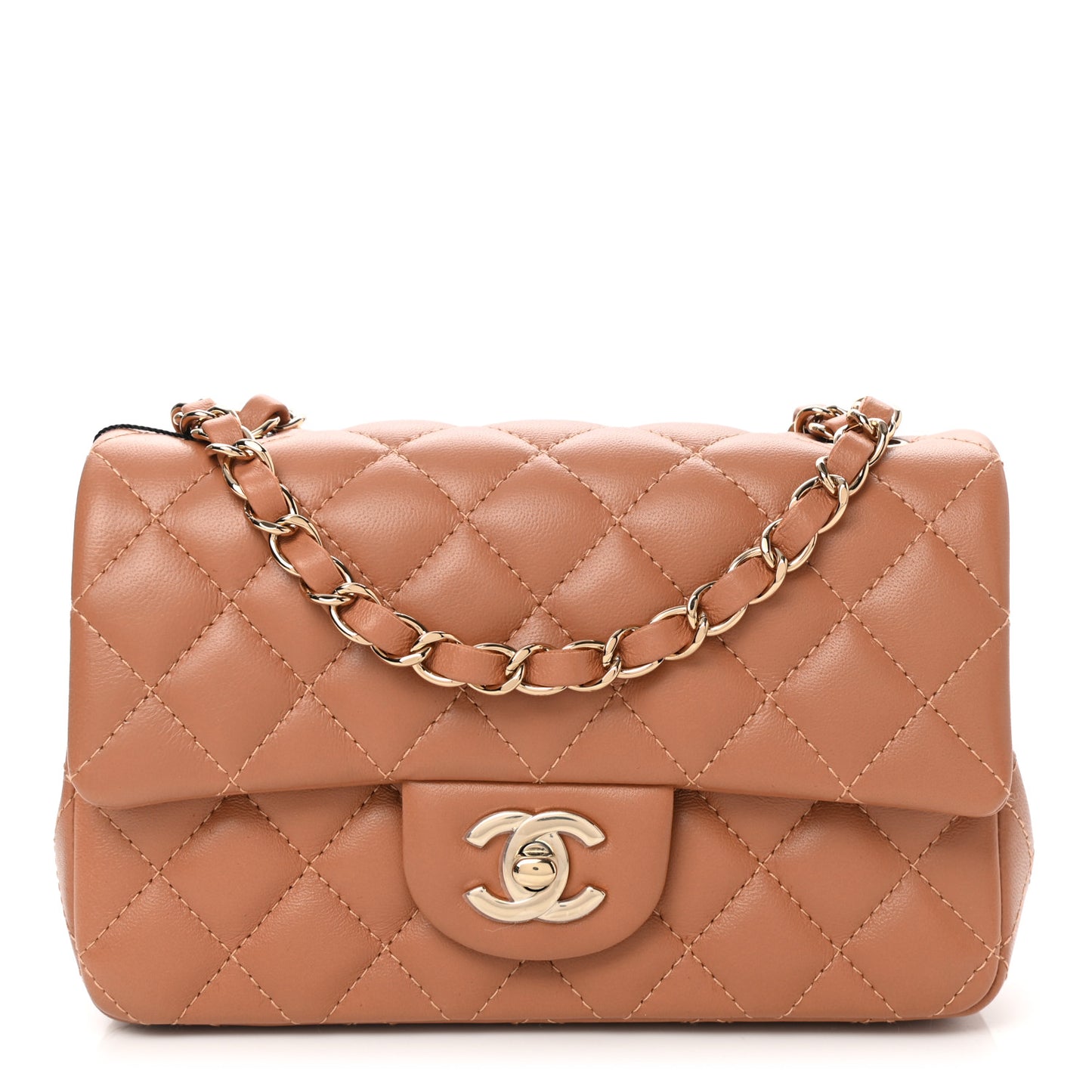 Lambskin Quilted Mini Rectangular Flap Brown