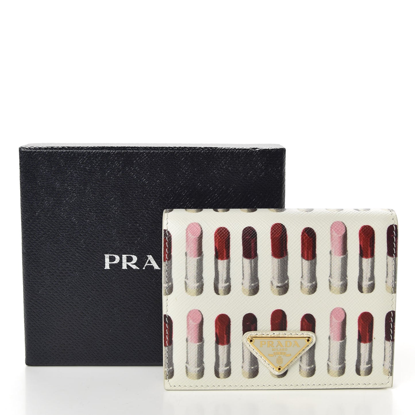 Saffiano Print Lipstick Print Bi-Fold Wallet White Dis