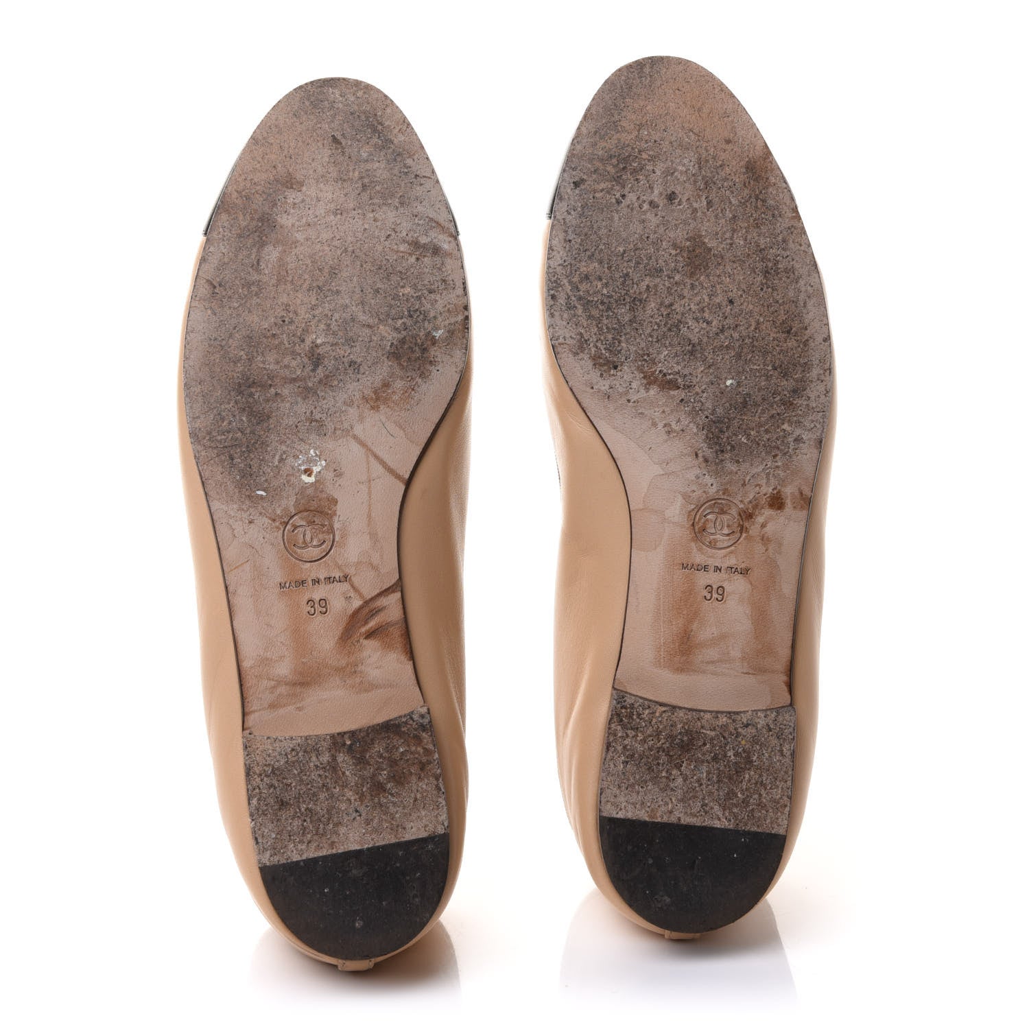 Chanel Lambskin Cap Toe CC Ballerina Flats 39 Beige Black 6 of 13