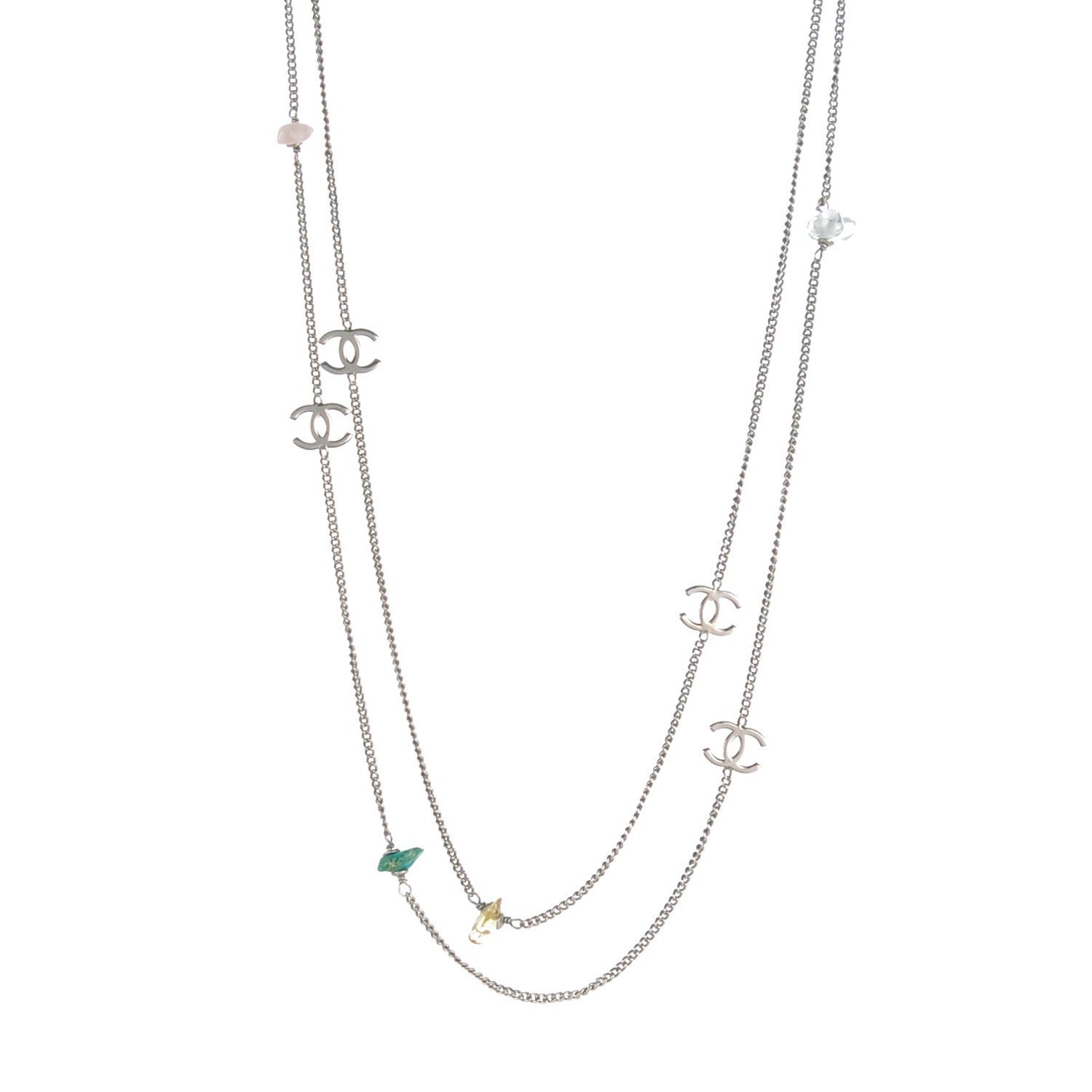 Chanel Stone CC Long Chain Necklace Silver 1 of 4