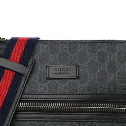 Gucci GG Supreme Monogram Appia Calfskin Web Flat Messenger Bag Black Grey 8 of 11