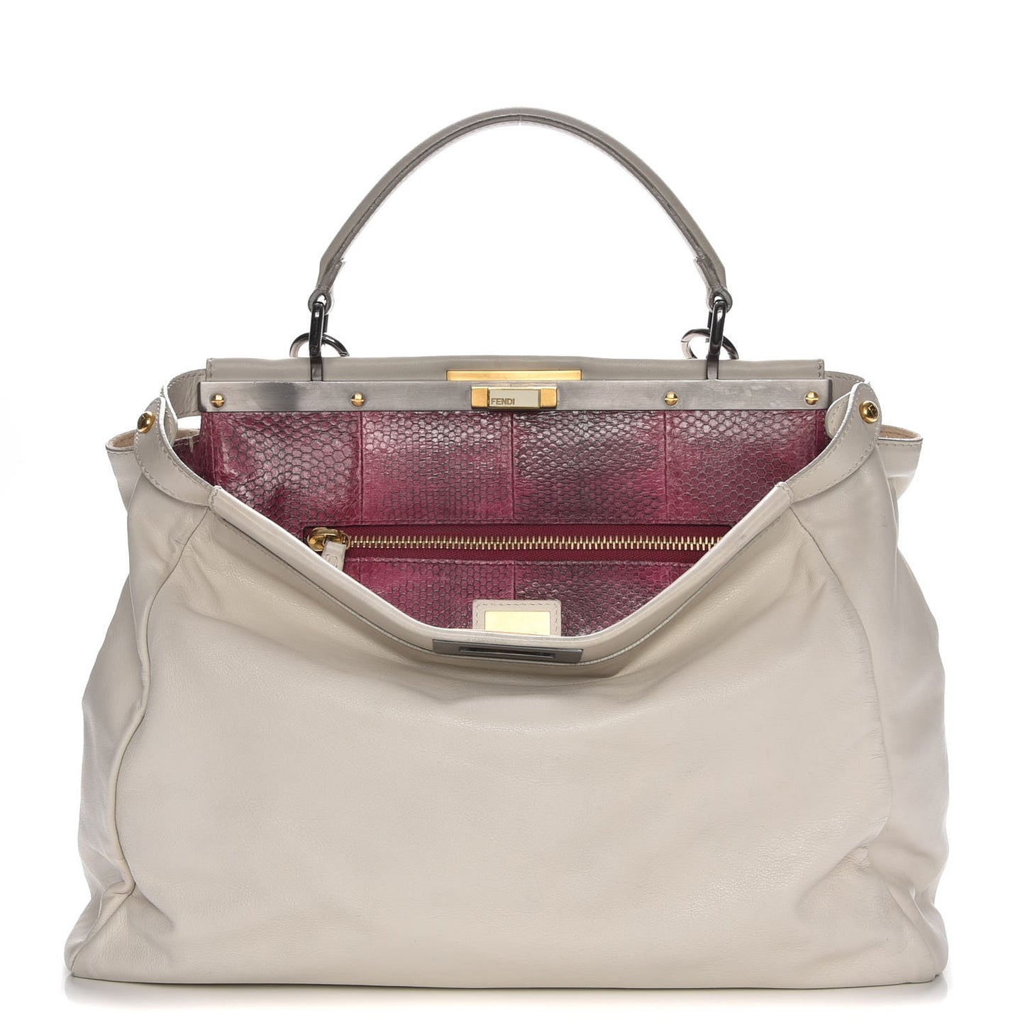 Goatskin Watersnake Large Peekaboo Iconic Satchel White